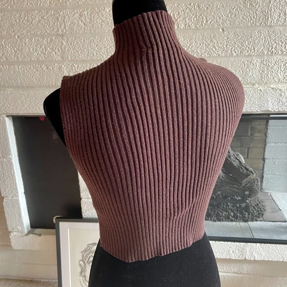 Zara Brown Knit Mock Neck Ribbed Stretchy Sleeveless Top Size Small EUC - Picture 4 of 5